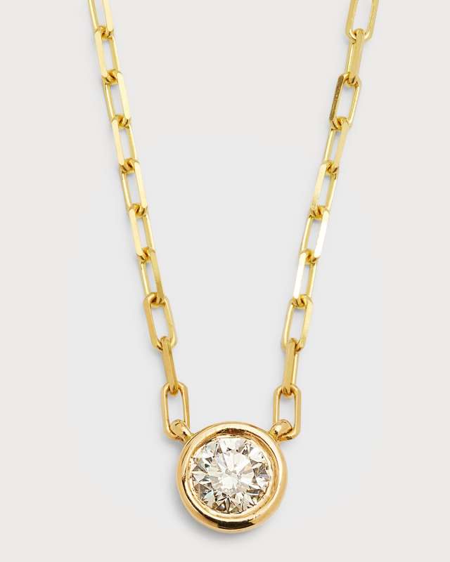 18K Yellow Paper Clip Bezel Necklace w/ Center Diamond